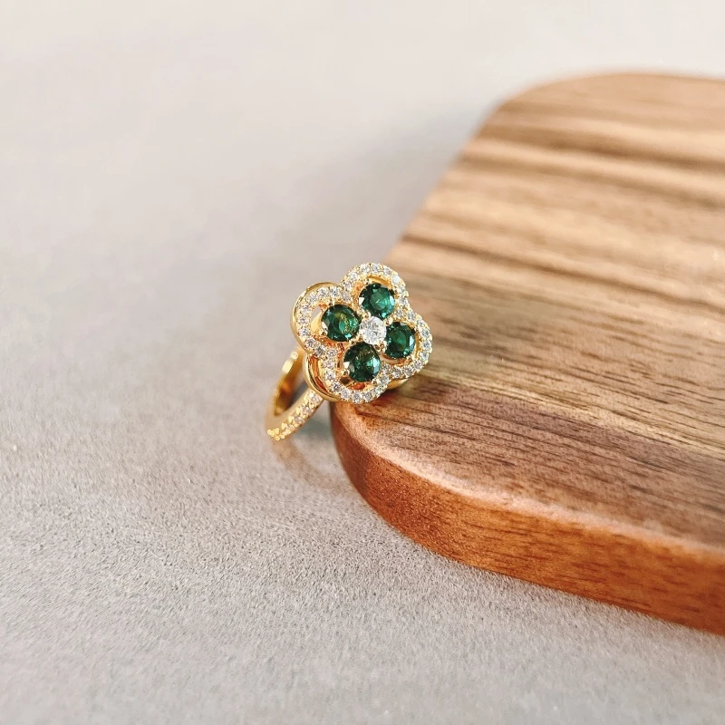 铜合金锆石戒指 【1683】美/莫妮卡旋转四叶草戒指