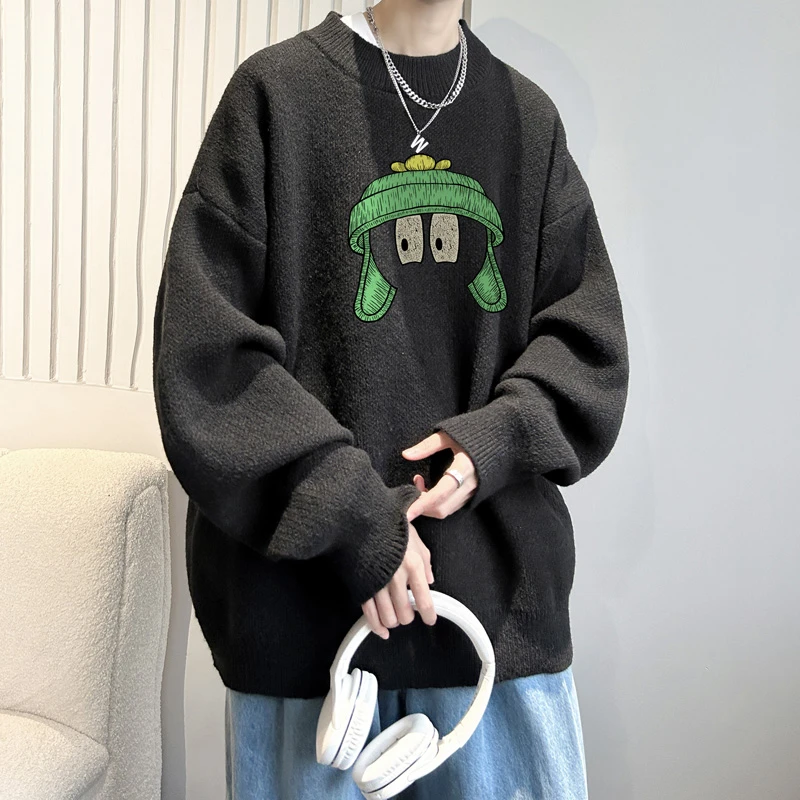 半高领毛衣男冬季加绒加厚针织衫春季款宽松慵懒风复古青少年外套