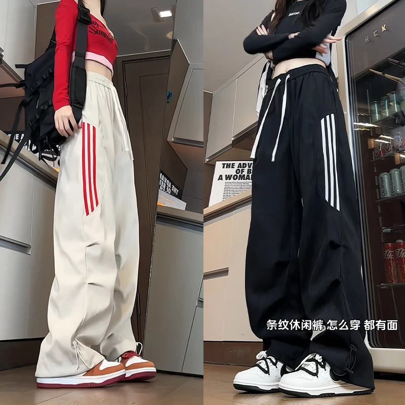 美式三条杠灯芯绒卫裤男春秋季潮牌潮流运动垂感直筒阔腿休闲裤子