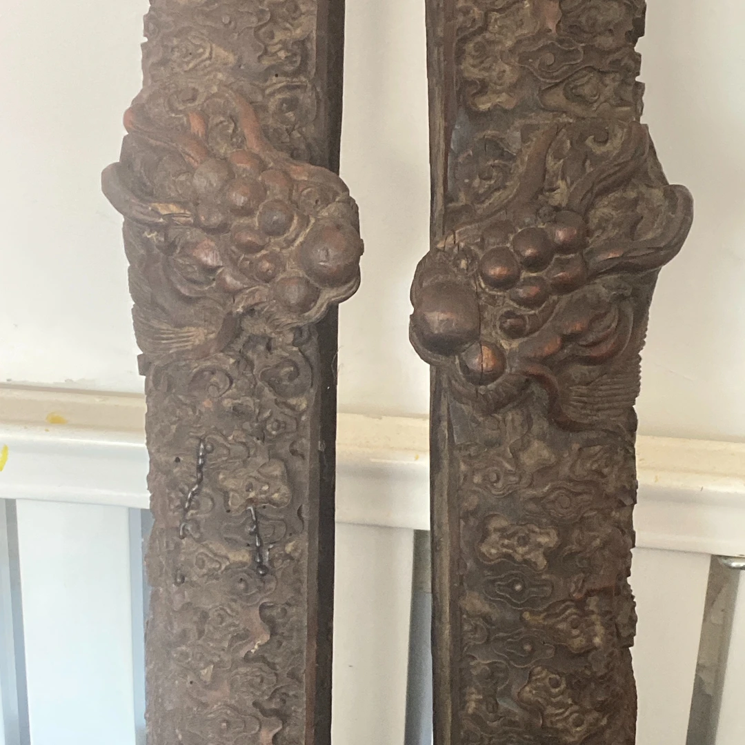 圆雕满雕龙柱木桩，一对龙柱精品满雕喜龙柱!