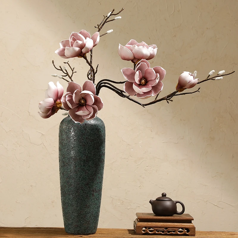 禅意古典仿真花造型玉兰花树枝假花花瓶装饰绢花落地花卉干花