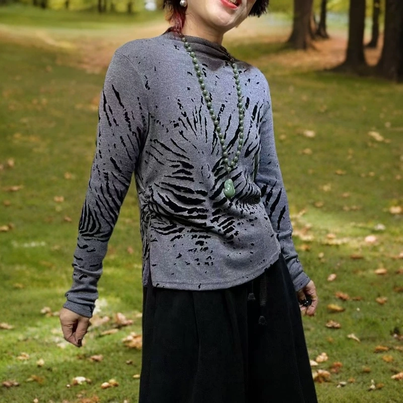 时尚站（C1）女士一字领针织螺纹个性T恤9967