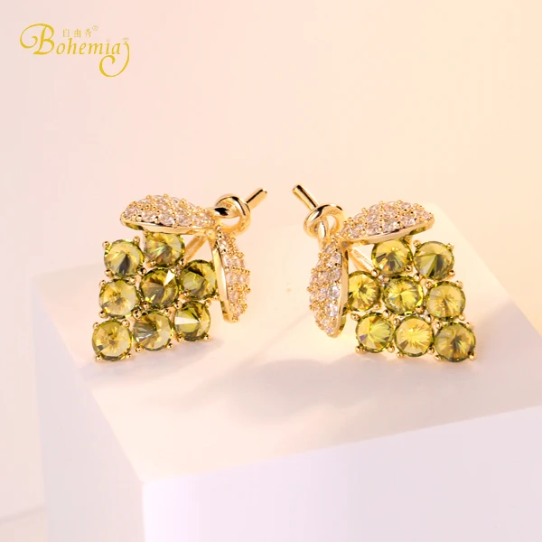 Bohemiaj/自由秀 铜合金合成锆石耳饰 葡萄时尚轻奢精致气质耳环