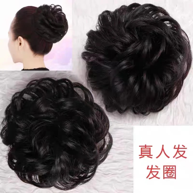 真发发圈假发圈半丸子发包女丸子头花苞头花逼真卷发丸子发包蓬松