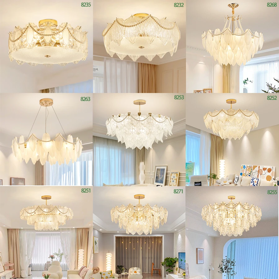 轻奢全光谱护眼客厅吊灯现代简约法式奶油风落叶水晶灯主卧室灯