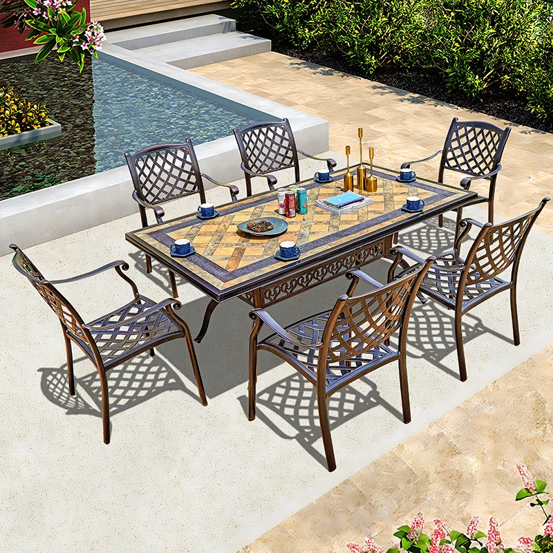 户外铸铝桌椅庭院花园室外露天露台铁艺桌家用休闲电烧烤桌椅组合