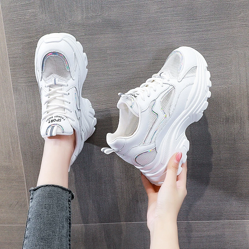 【增高9cm】厚底老爹鞋女2023年夏季新款小白鞋内增高运动3006-7