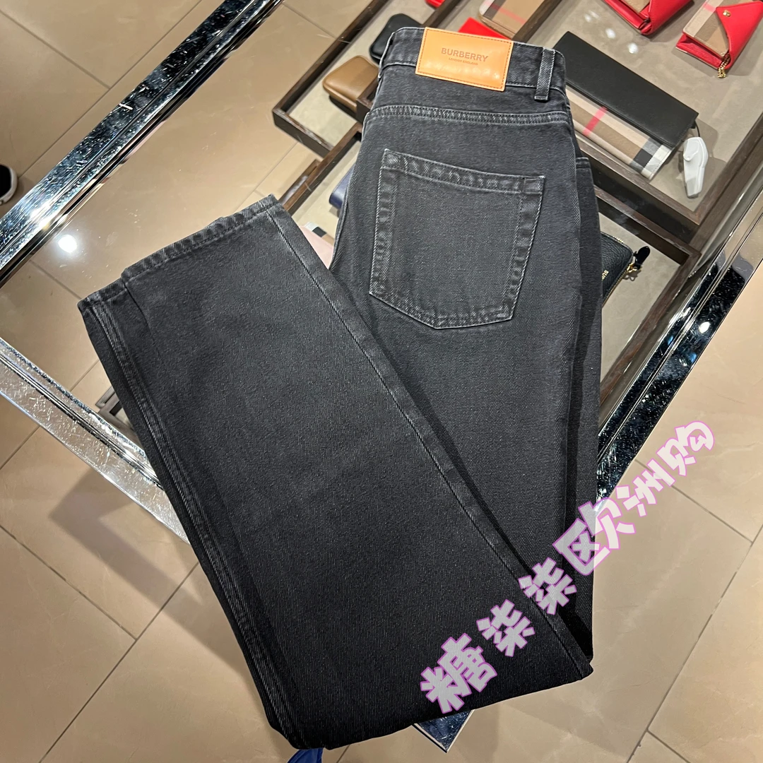 未使用 BURBERRY/博柏利  女士牛仔裤休闲长裤直筒裤碳灰黑色