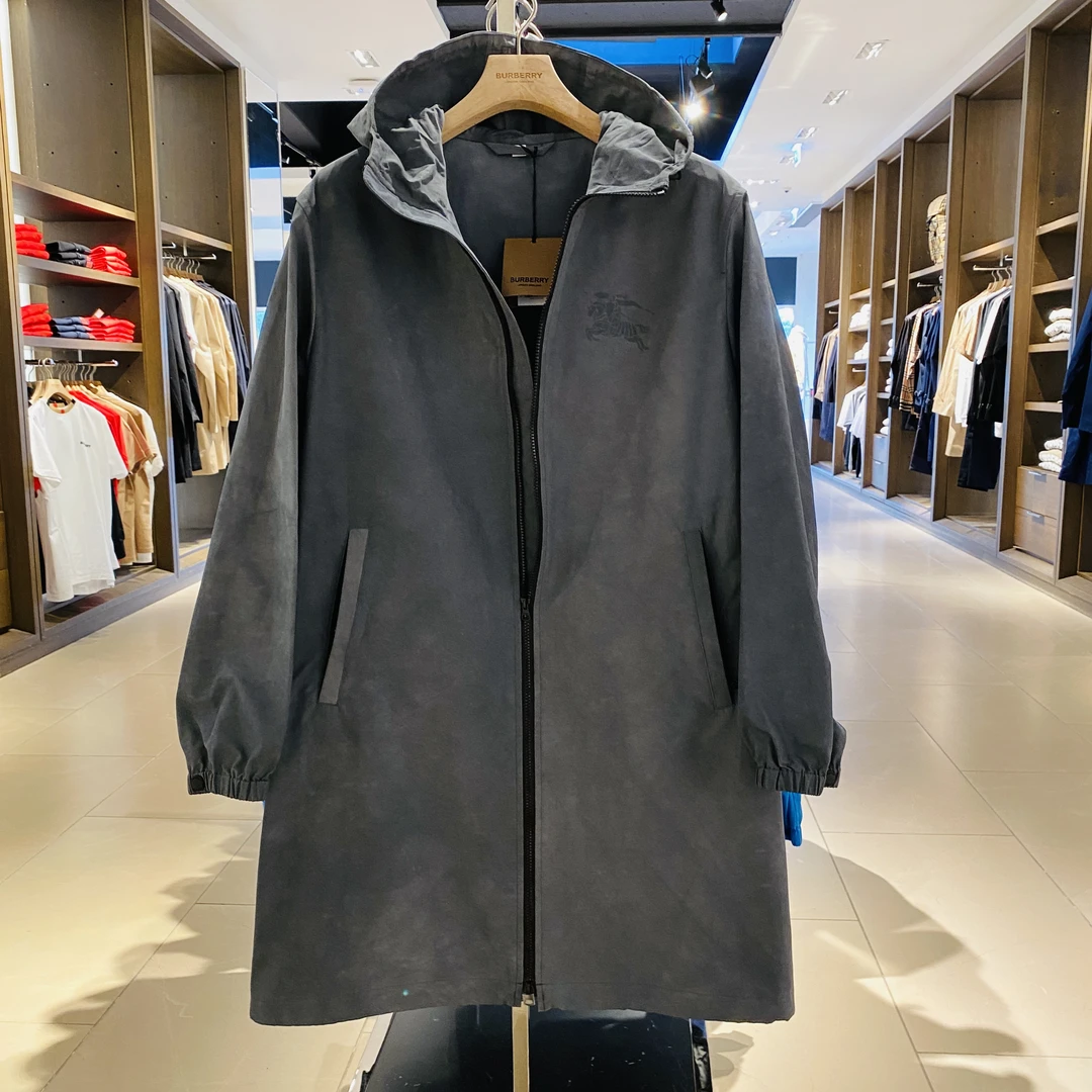 BURBERRY/博柏利男士长款带帽风衣战马标印花 棉尼龙