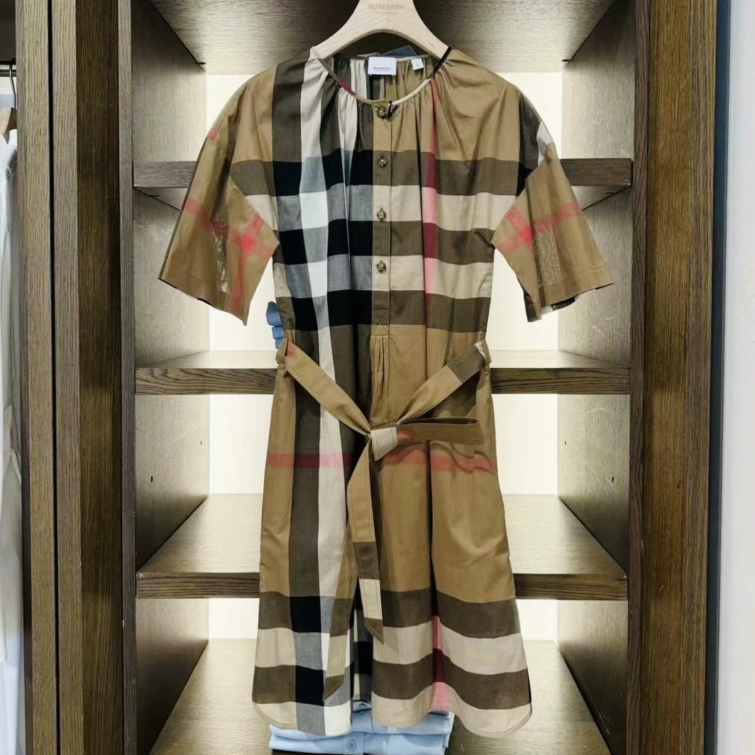 未使用 BURBERRY/博柏利 女士休闲连衣裙 经典格纹短袖圆领