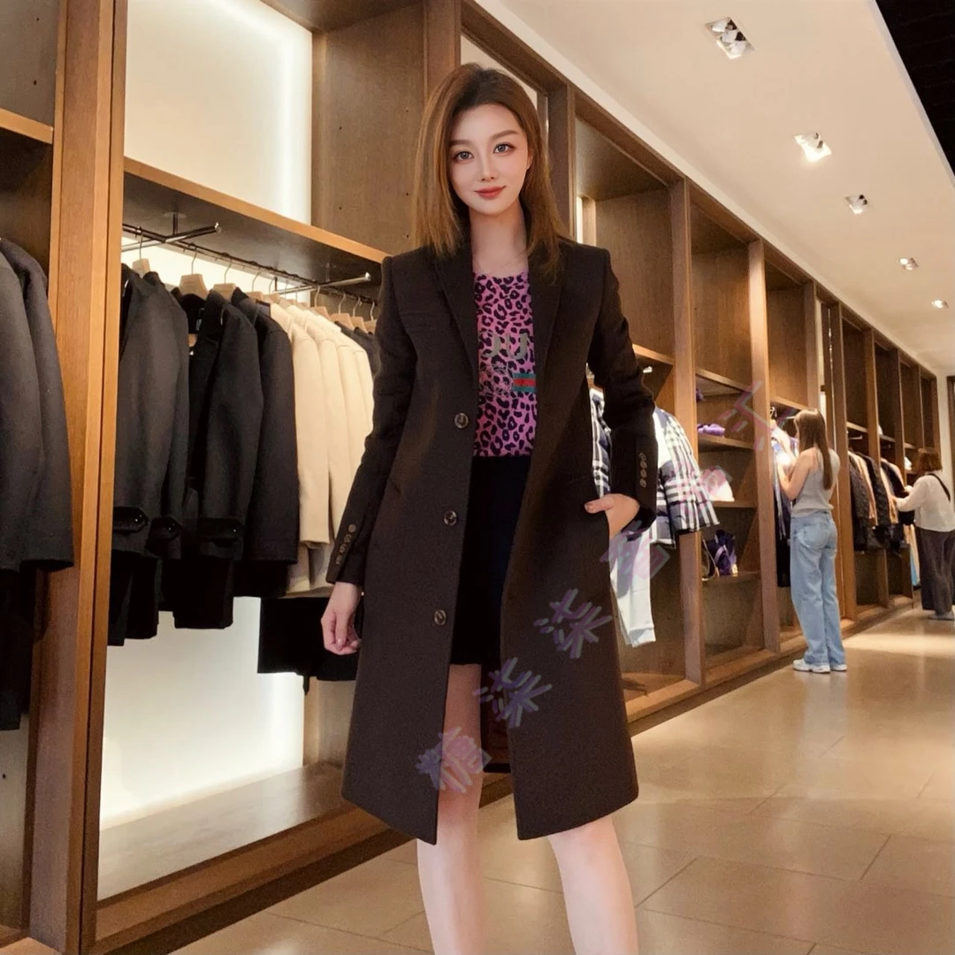 未使用 BURBERRY/博柏利 女士羊毛羊绒大衣 单排扣翻领中长款