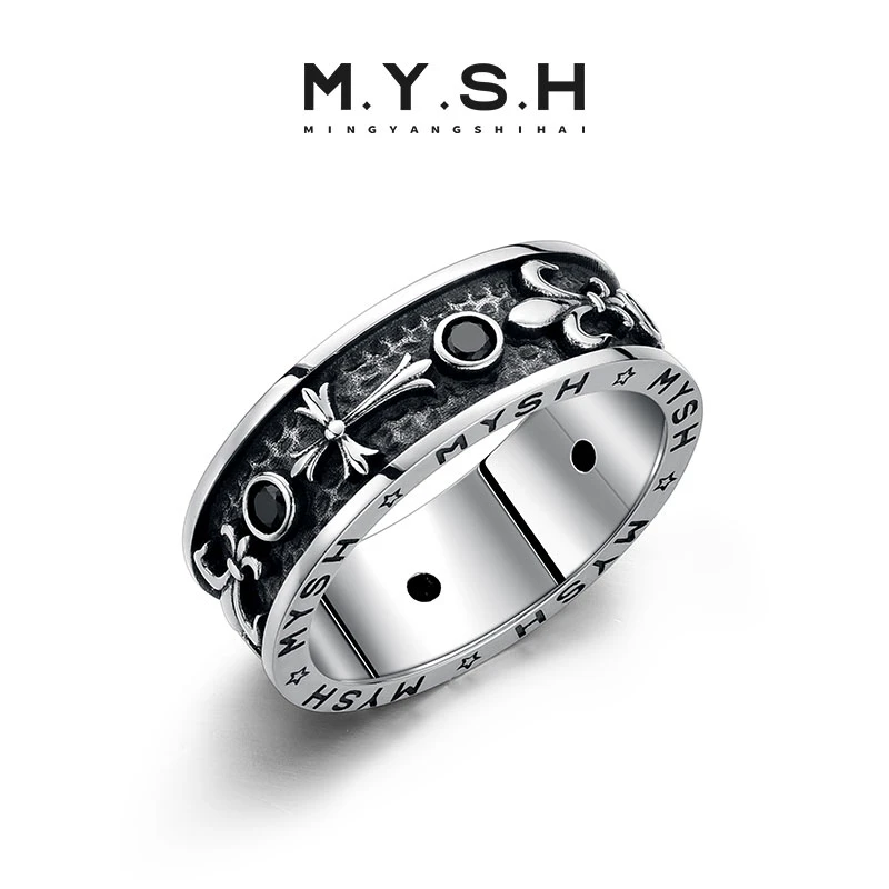 锆石(处理)MYSH鸢尾花戒指男士复古潮流高级网红百搭单戒复古穿搭