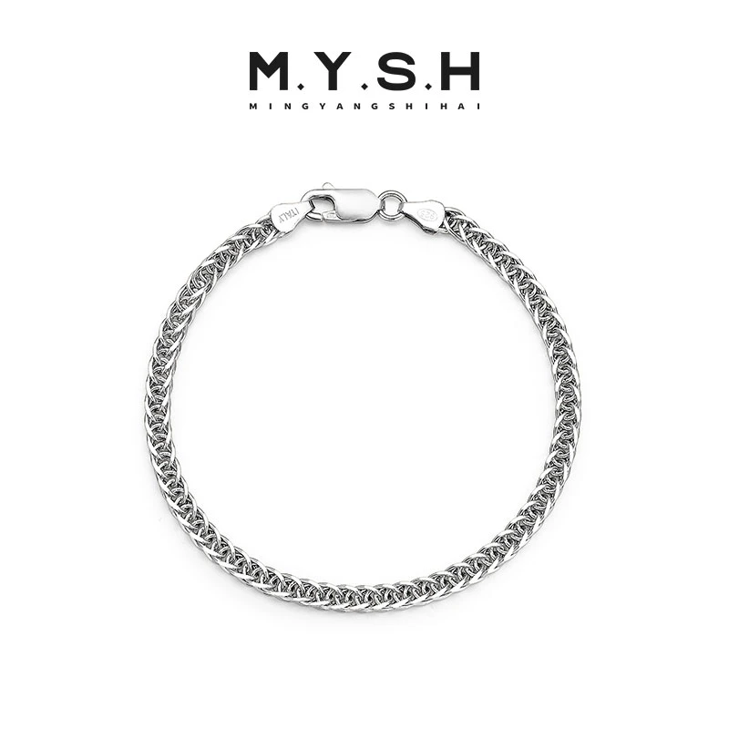 925银手链 MYSH八方龙骨手链男手链素链简约复古潮流百搭小众个性