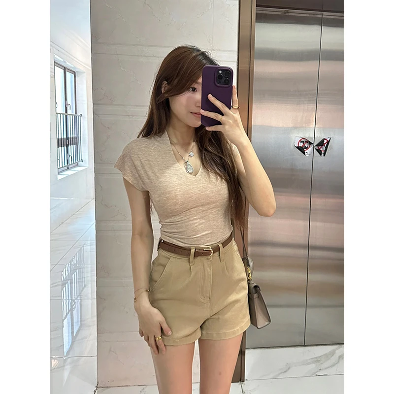 简约百搭牛仔短裤女2025年秋季新款气质老钱风休闲高腰宽松短裤