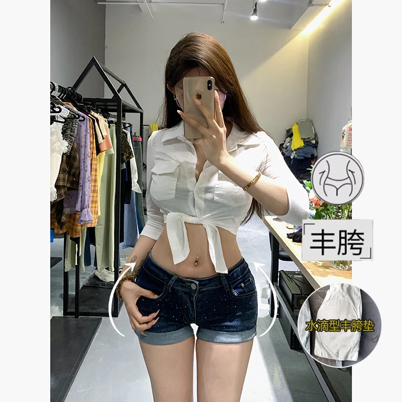 重工烫钻低腰丰胯牛仔短裤女2025秋季新款百搭显高显瘦辣妹热裤