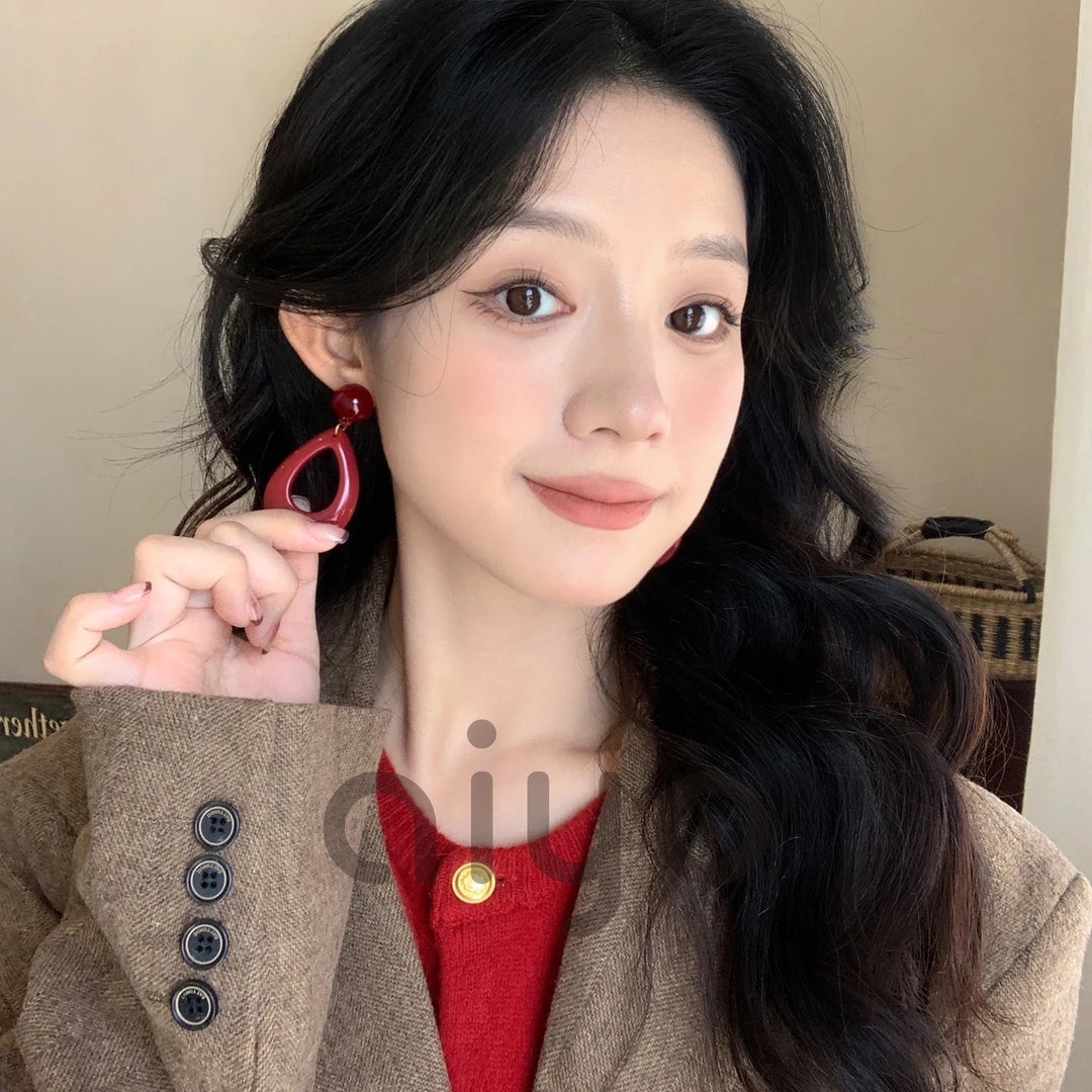非金属树脂耳饰 复古港风安可拉红耳环