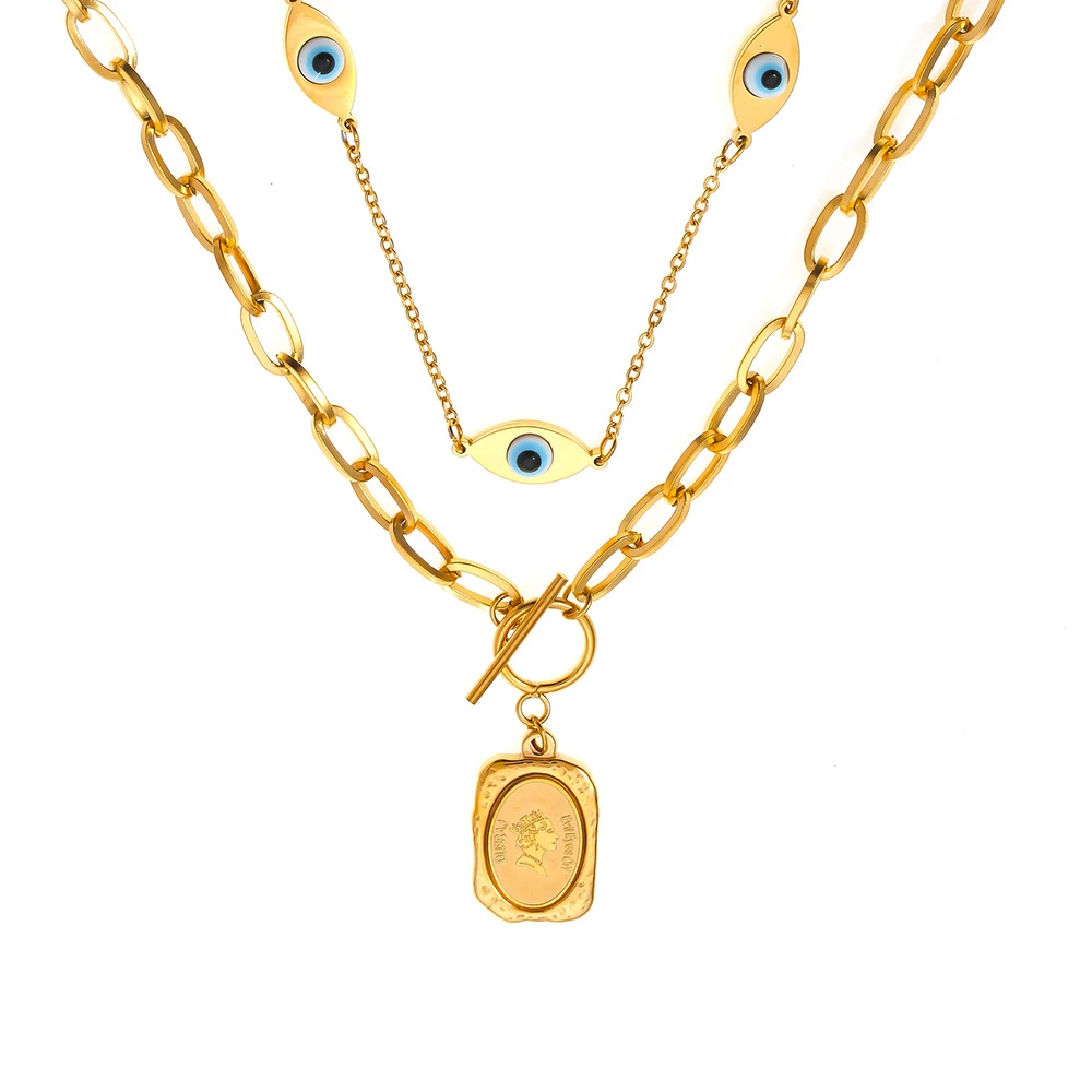 钛钢项链 AIYO【人像方牌恶魔之眼项链】高定设计轻奢小众锁骨链女