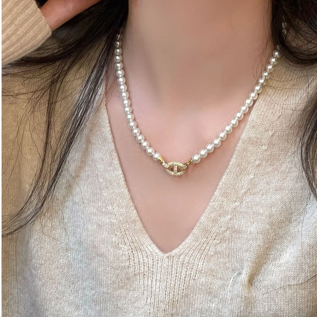 铜合金项链 轻奢时尚满钻猪鼻项链女气质高级感毛衣链ins网红