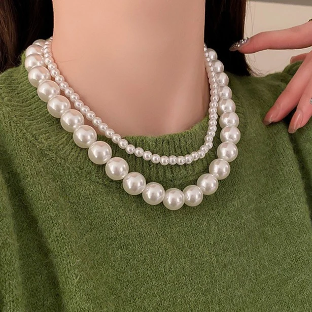 钛钢项链 法式复古大珠珠项链ins风时尚锁骨链简约百搭项饰女