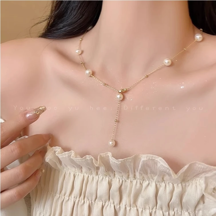 合金仿珍珠项链 满天星流苏珠珠项链女Y字颈链锁骨链