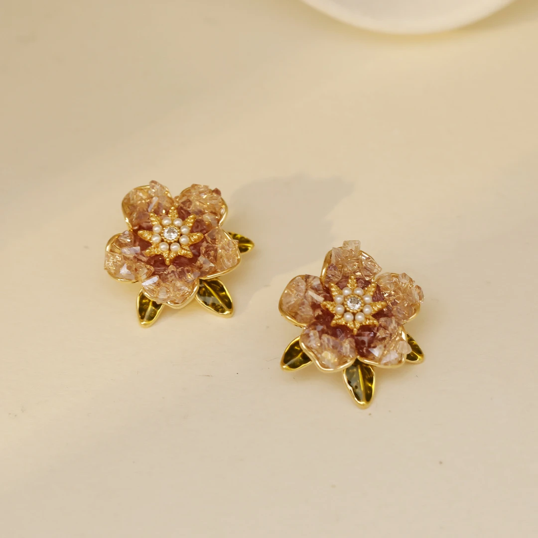 铜合金耳饰 AIYO/925银针花朵独特小众设计感轻奢高级气质耳环