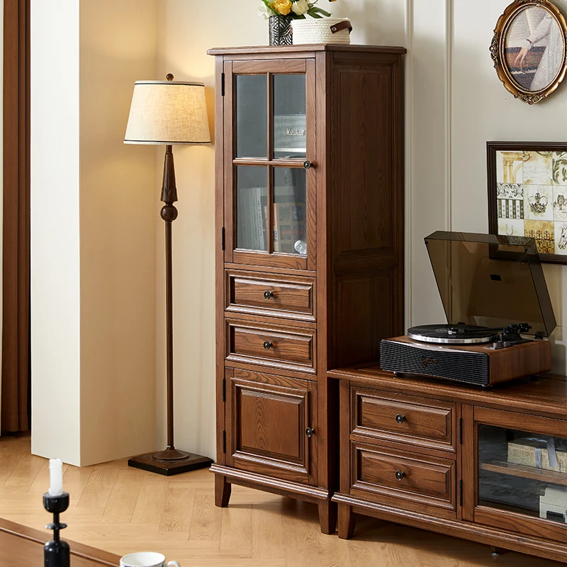 卡娜斯全实木美式乡村白蜡木立柜书柜储物柜复古家具欧式单门酒柜