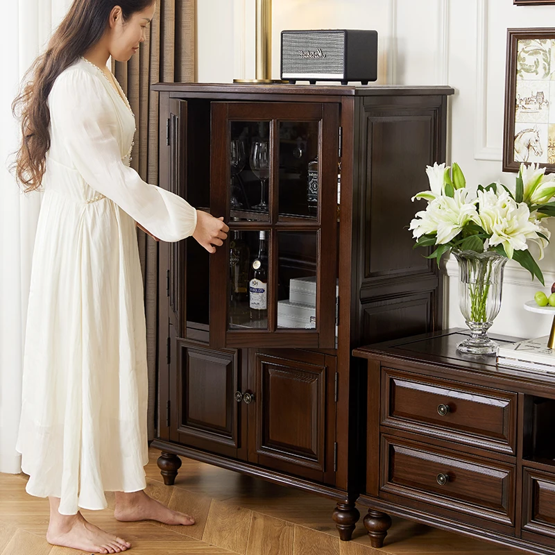 卡娜斯美式全实木双门酒柜客厅置物柜装饰柜餐边柜复古储物家具