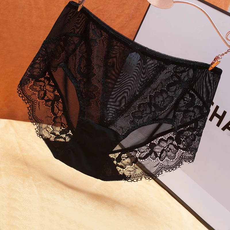 新号福利3条装日韩蕾丝内裤女大码中腰性感舒适无痕薄网纱三角裤