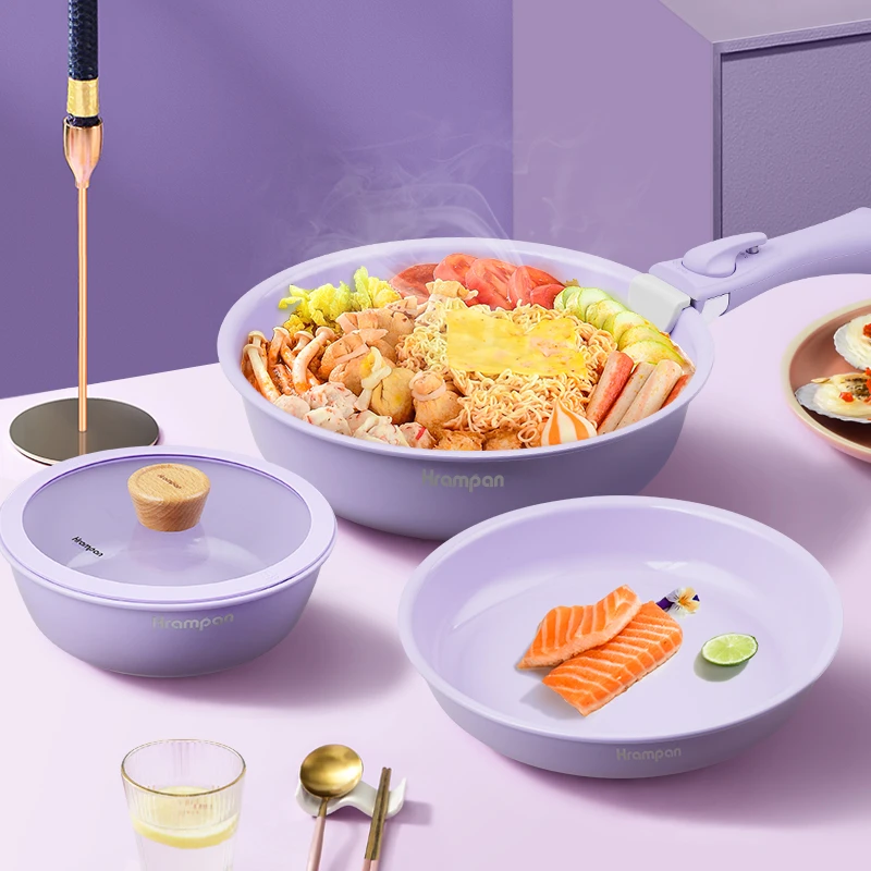 大力哥专属【叠叠锅】三锅一柄组合陶瓷不粘锅高颜值电磁炉燃气灶