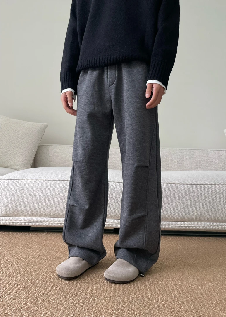 RED|秋冬450克 醋酸羊毛混纺 加厚加绒立体剪裁宽松直筒卫裤