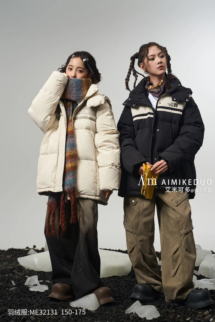 艾米可多童装羽绒服青少年连帽拼接厚款羽绒服学生百搭休闲