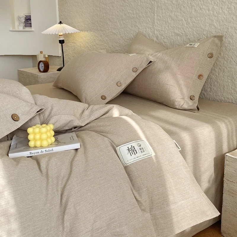 新款纯棉加厚床单款四件套棉双人纯色床笠套件学生宿舍色织四件套