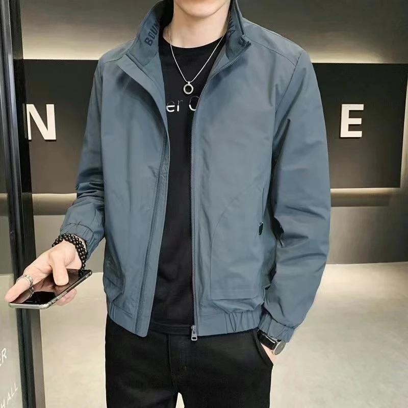 2025春秋季新款立领夹克男士修身韩版纯色简约帅气外套百搭外套