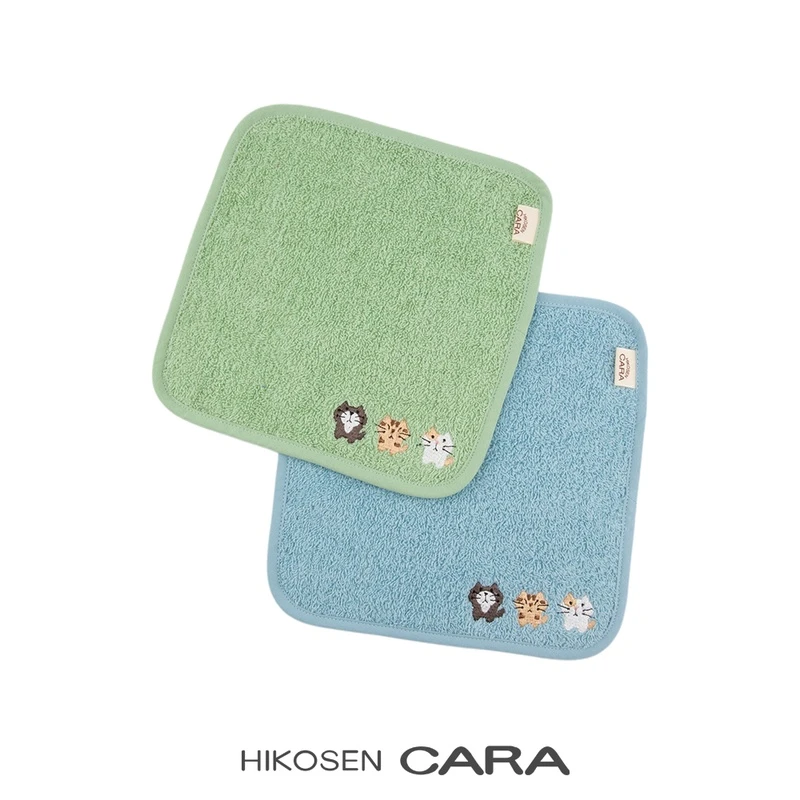 HIKOSEN CARA卡拉猫三只猫咪小手帕日本潮牌刺绣糖果色便携小毛巾