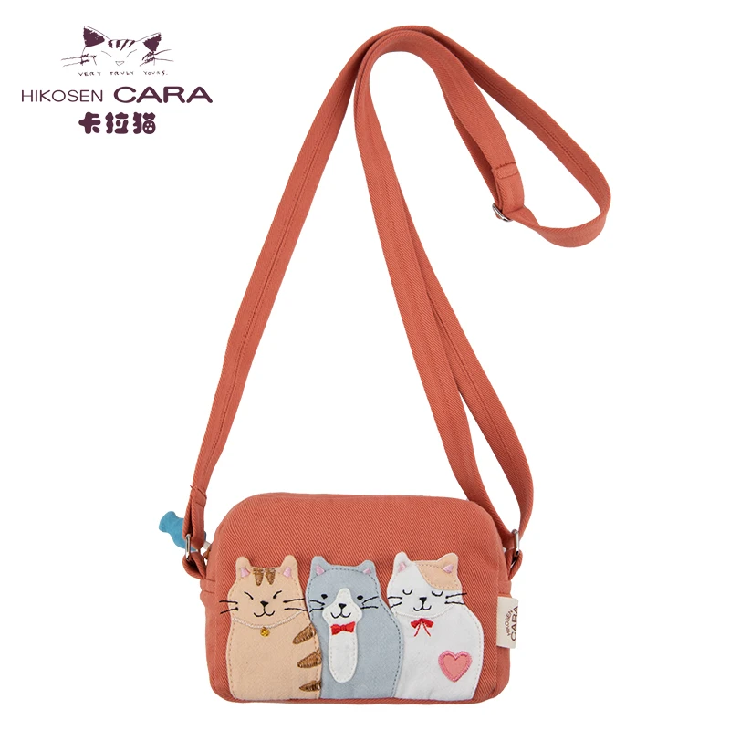 HIKOSEN CARA卡拉猫帆布斜挎包小包包女包迷你单肩百搭可爱手机包