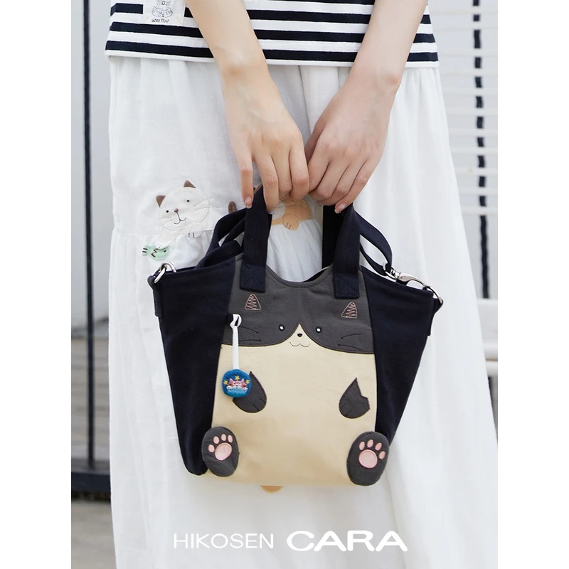HIKOSEN CARA卡拉猫斜挎帆布包猫咪卡通贴布可爱女单肩包手提包