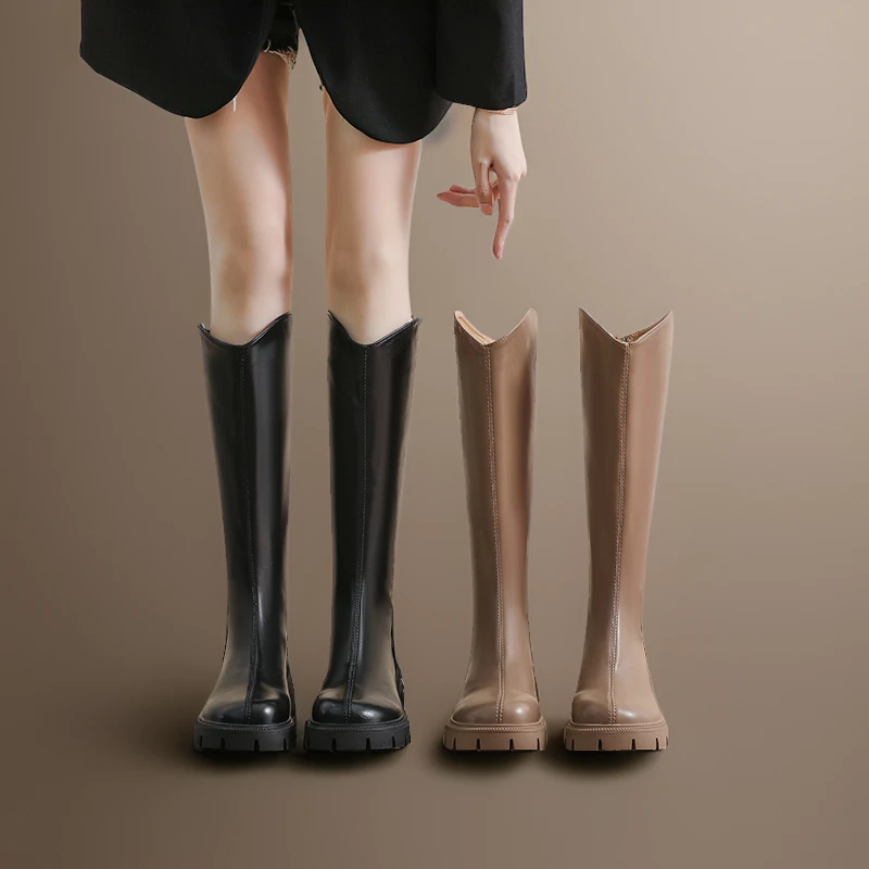 2024新款小码长靴女31323334加绒厚底增高骑士靴