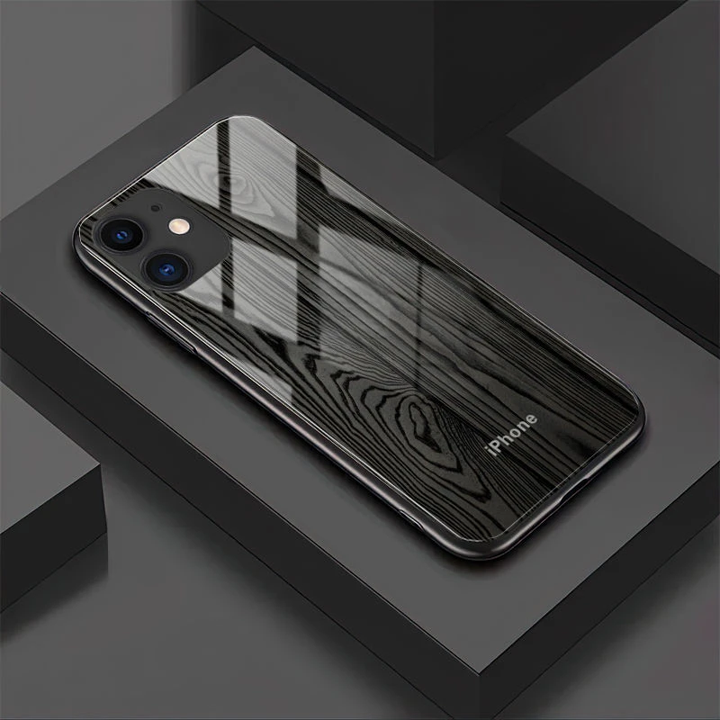 简约木纹苹果14手机壳苹果iPhone15个性13玻璃壳12耐脏11全包XSXR