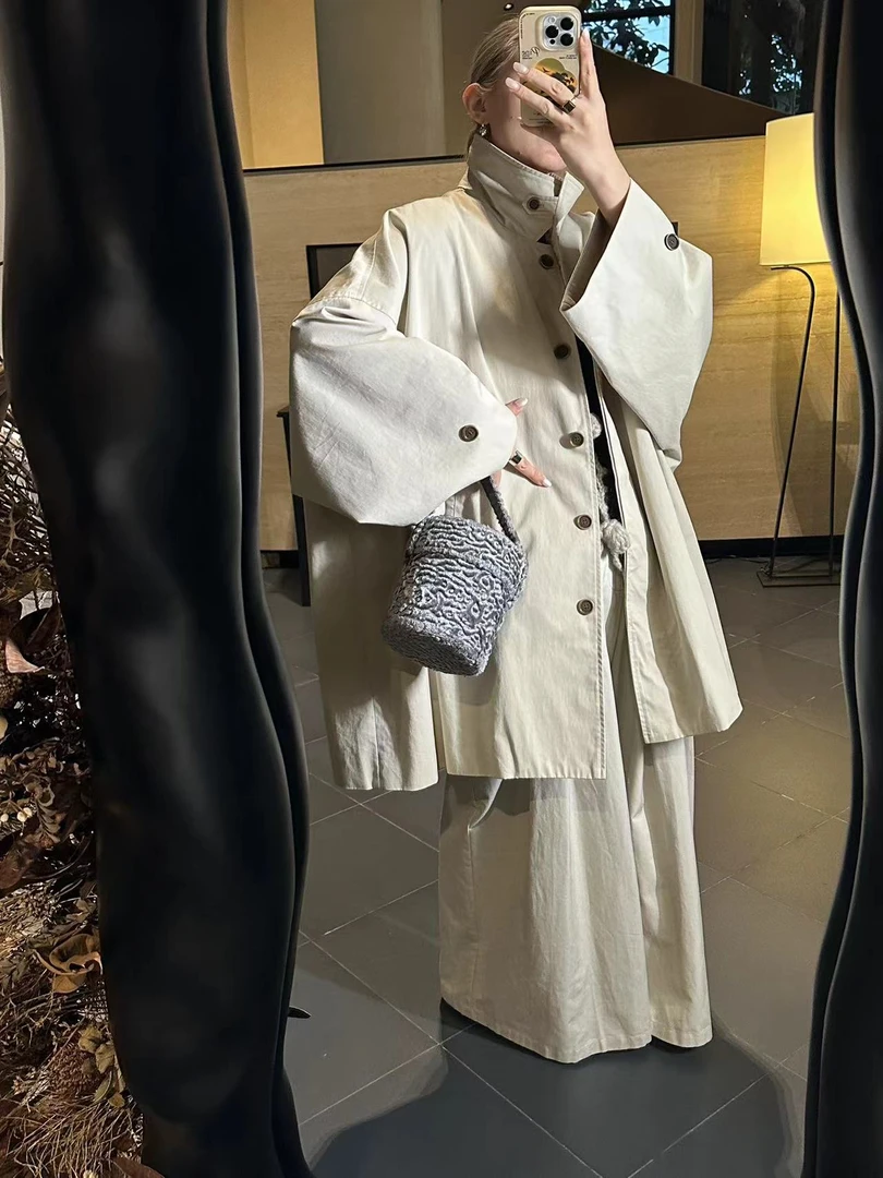【喜一兮】2024秋冬新品轻奢大廓形可拆卸披肩风衣外套99J56-99062