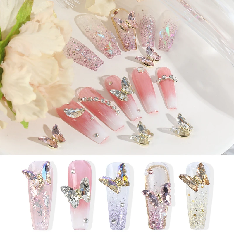 pinpai/品派美甲水晶蝴蝶合金饰品金属平底极光爆闪蝴蝶美甲饰品
