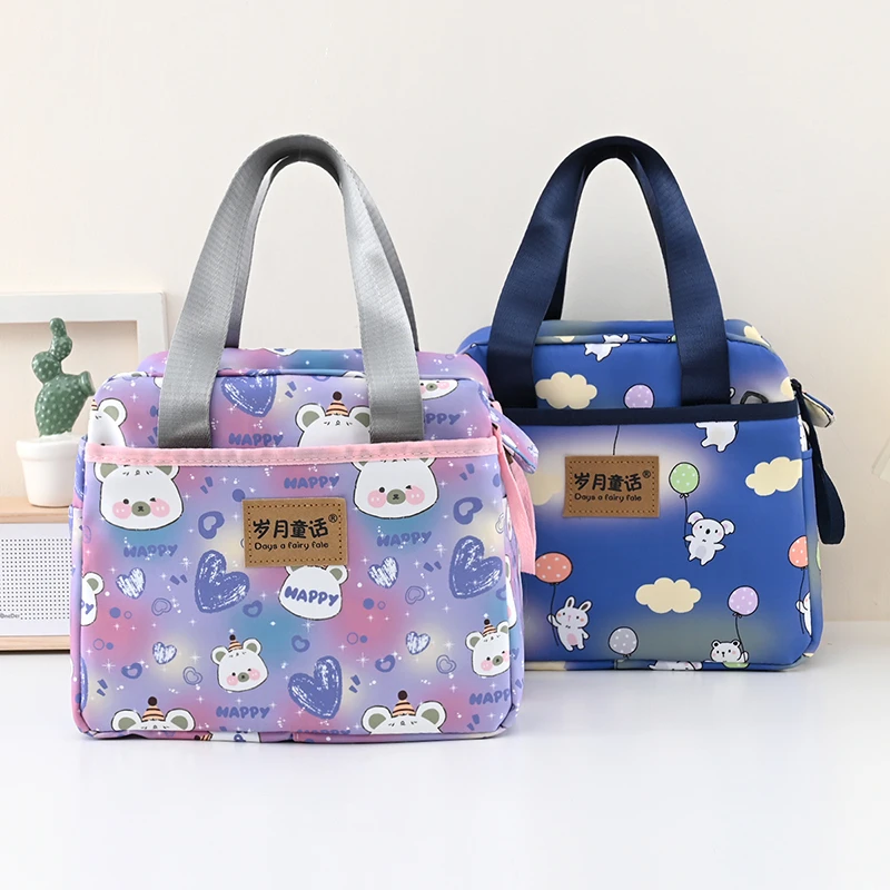 学生饭盒袋大容量卡通便当包上班午餐袋提饭包加厚铝箔带饭手提包