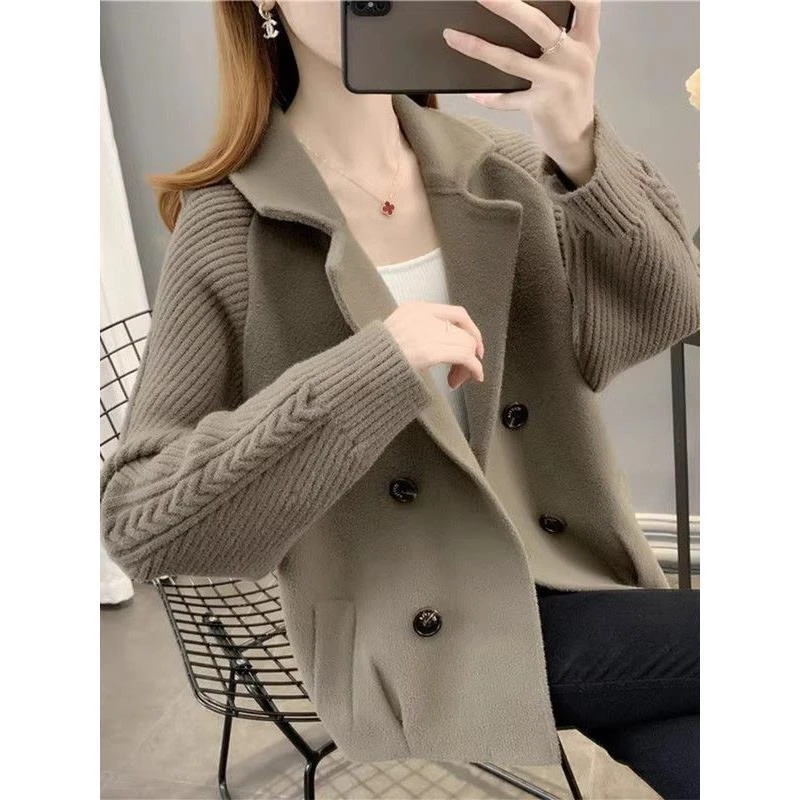 春装短款毛呢外套女春秋款2024新款洋气宽松西装领大衣女开衫上衣