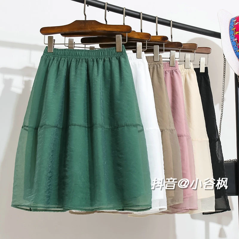 卡其色中裙欧根纱半身裙短裙设计感女夏季2025小个子a字裙子口袋