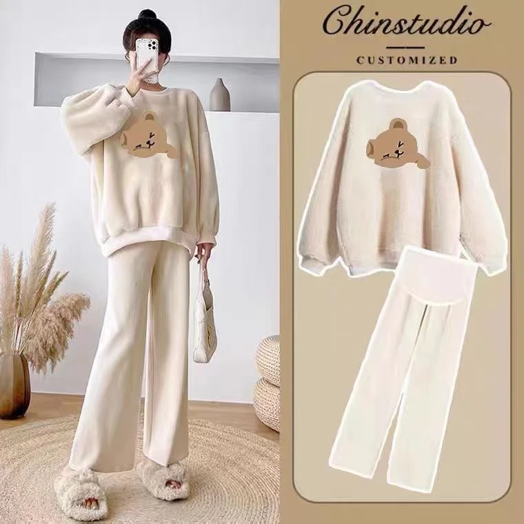 孕妇套装秋冬款时尚洋气时髦孕妇装秋冬外穿加绒卫衣2024新款女潮