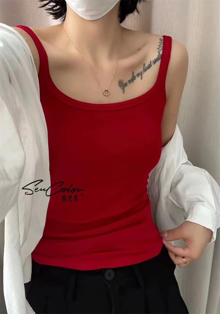 诗诗严选-百搭一体胸垫女背心打底显瘦美背时尚内搭吊带上衣88800