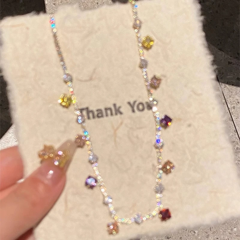 合金锆石项链 超闪彩色多巴胺项链在逃公主高级感轻奢小众锁骨链