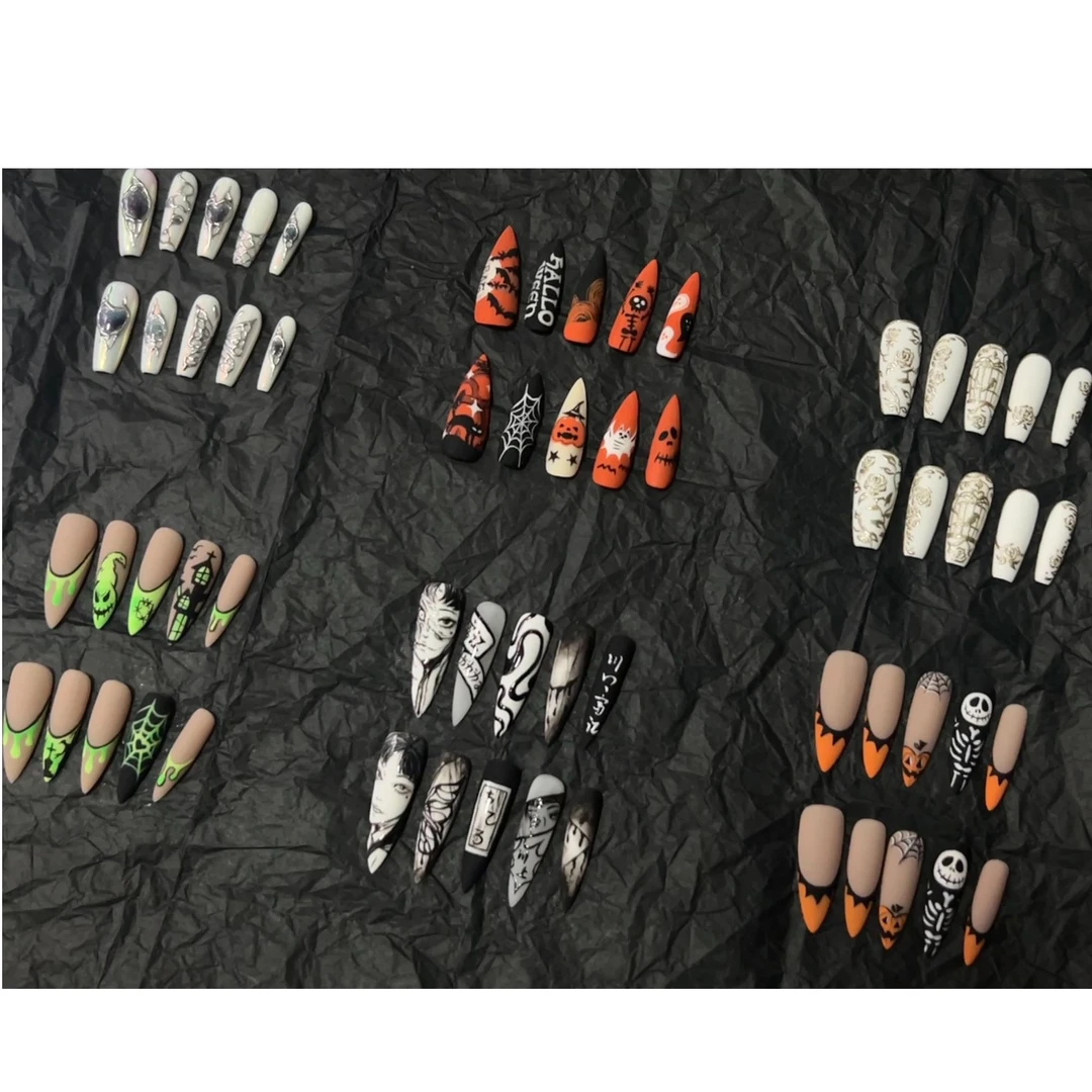 纯手工定制手绘万圣节富江主题cosplay穿戴甲甲片长甲夜光