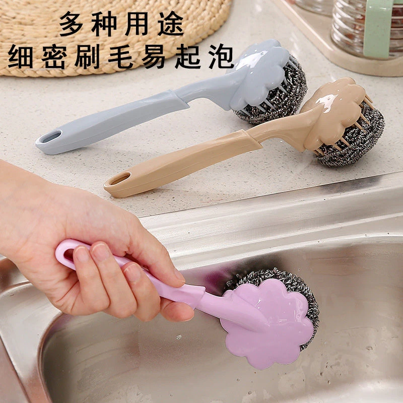 清洁球厨房刷锅洗碗厨房专用手柄清洁刷洗锅碗万能长柄钢丝球刷子