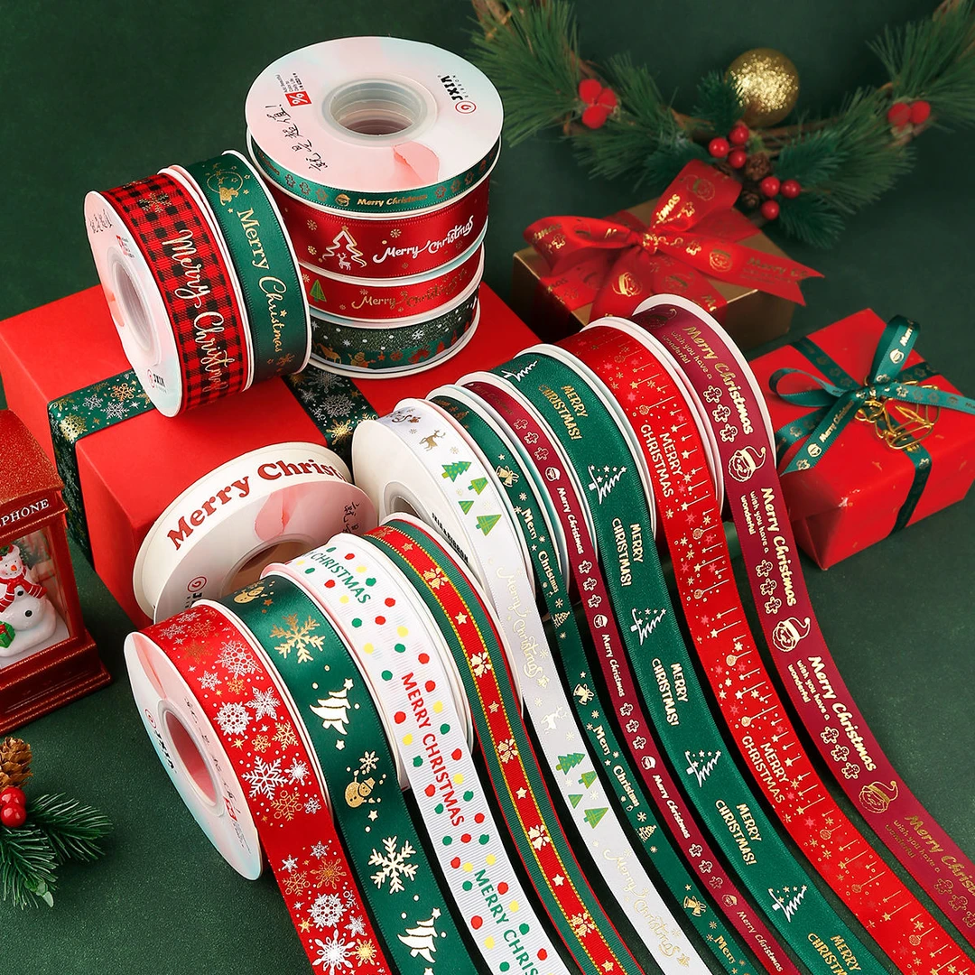 圣诞丝带礼物包装彩带礼盒装饰圣诞节缎带绿色蝴蝶结绑带