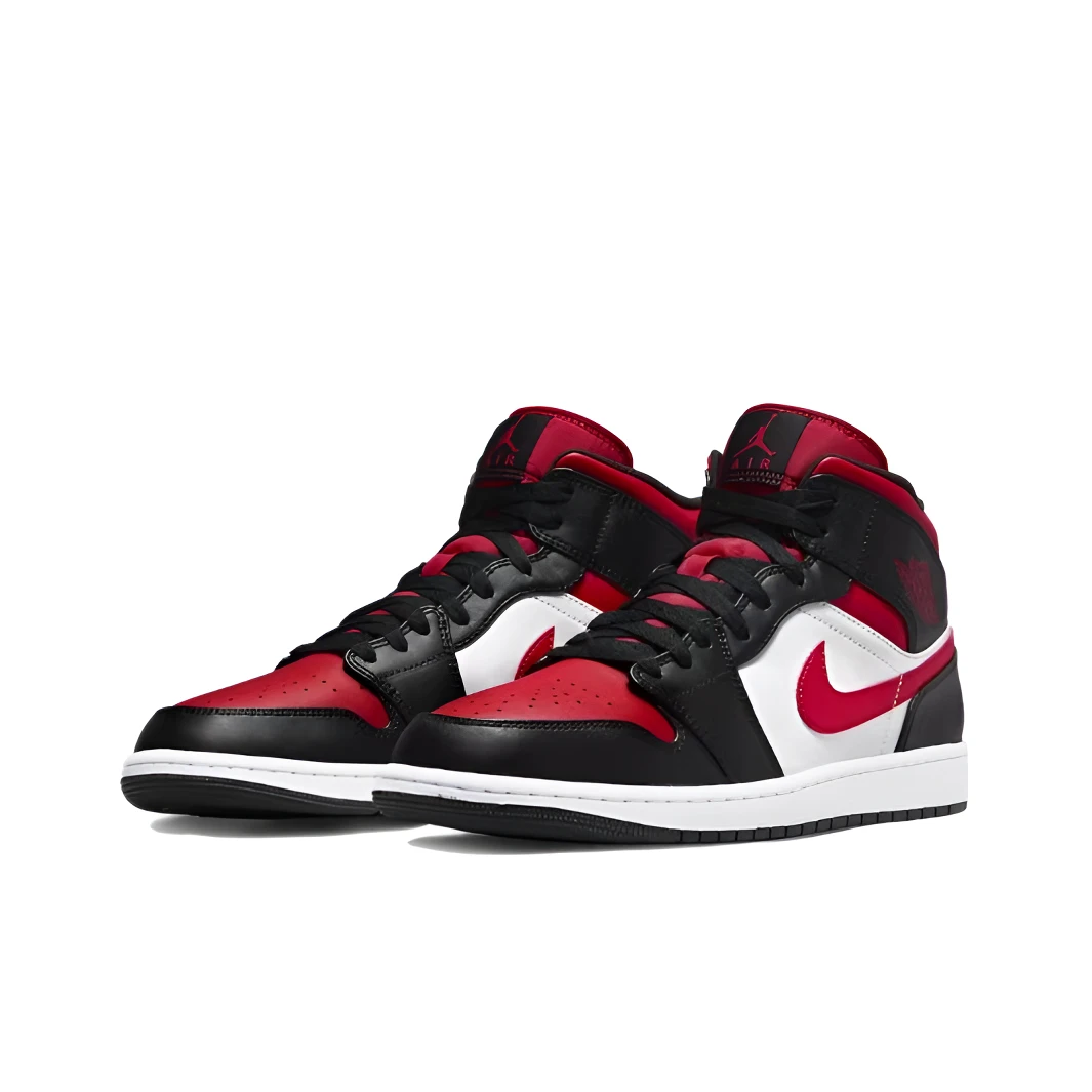 Air Jordan1Mid"BredToe" 中帮经典男女款复古红色篮球鞋黑红脚趾